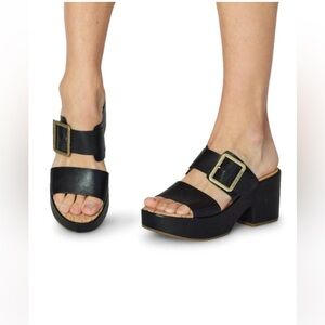 Kork Ease Taige Platform Sandals Black Big Buckle Chunky Size 6